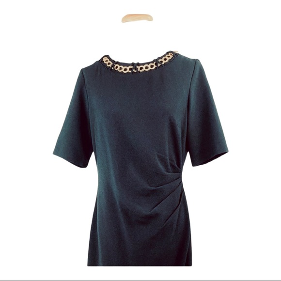 CHETTA B Sheath Dress Ruched Waist Gold Chain Neckline Accent Vintage 90s Sz 10 - Picture 3 of 9